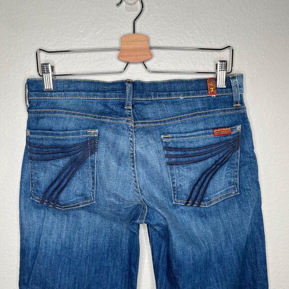 7 For All Mankind Womens Crop Dojo Blue Denim Embroidered 7 Back Pocket Jeans 30 - Picture 4 of 13